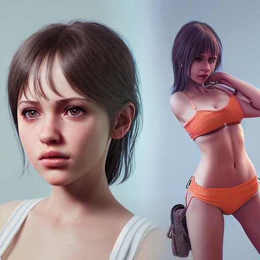 redshift style Mila Azul, full body, hyper realistic and detailed face, perfect body