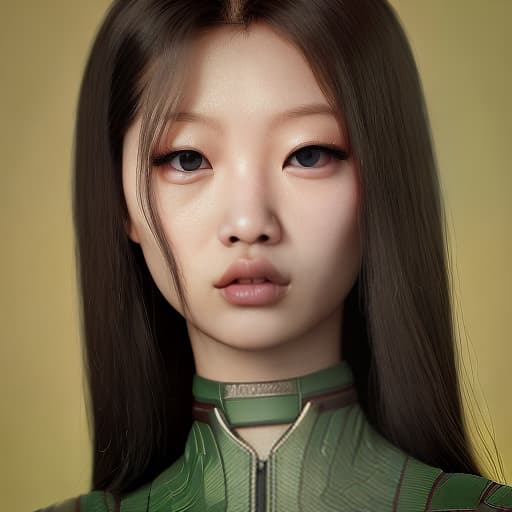 redshift style Jennie Kim as a green-skinned humanoid female from another galaxy