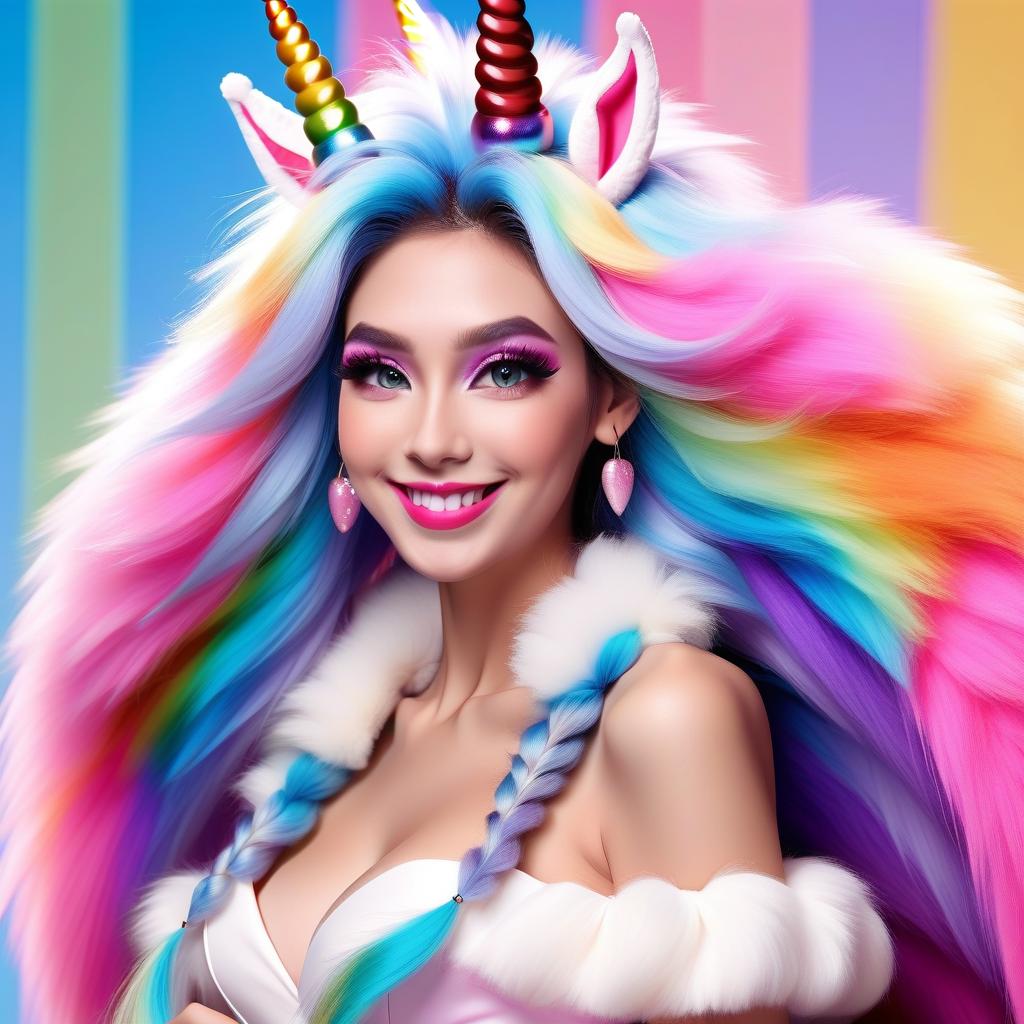  slender body, , , sweet, giant height, furry, goddess , queen unicorn, with giant fluffy ears with chic fur inside, large s of tenth size, a big , with a rainbow long mane, hairstyle fluffy, on the face of a smile and a loving look with a raised eyebrow and chic makeup, giant overgrown lipsticks, and a giant fluffy four fluffed tail, a giant fur fluffed fur flies, a fur fluffed fly fly fluffed fly fly fluffed fly fly fly fly fly fly fly fly fly fly fly fly fly fly fly fly fly fly fluffed fly fly fly fly flying fly fly fly fly fly fly fly fly fly fly