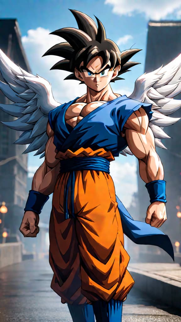  create an anime art of goku from dragon ball surpassing the angels with his ultra instinct. hyperrealistic, full body, detailed clothing, highly detailed, cinematic lighting, stunningly beautiful, intricate, sharp focus, f/1. 8, 85mm, (centered image composition), (professionally color graded), ((bright soft diffused light)), volumetric fog, trending on instagram, trending on tumblr, HDR 4K, 8K