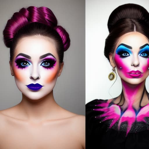  Young woman with creative makeup glamour by two different sides