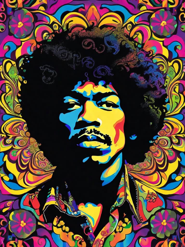  Psychedelic Portrait, Black light, Jimi Hendrix, medium/full body