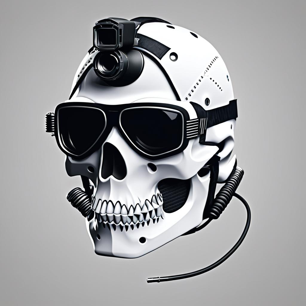  generate a logo for a youtube channel that does cqb, black and white, skull, mohawk, night vision googles, side view, not to cartoony, says voclub on or near the mohawk, sharp teeth