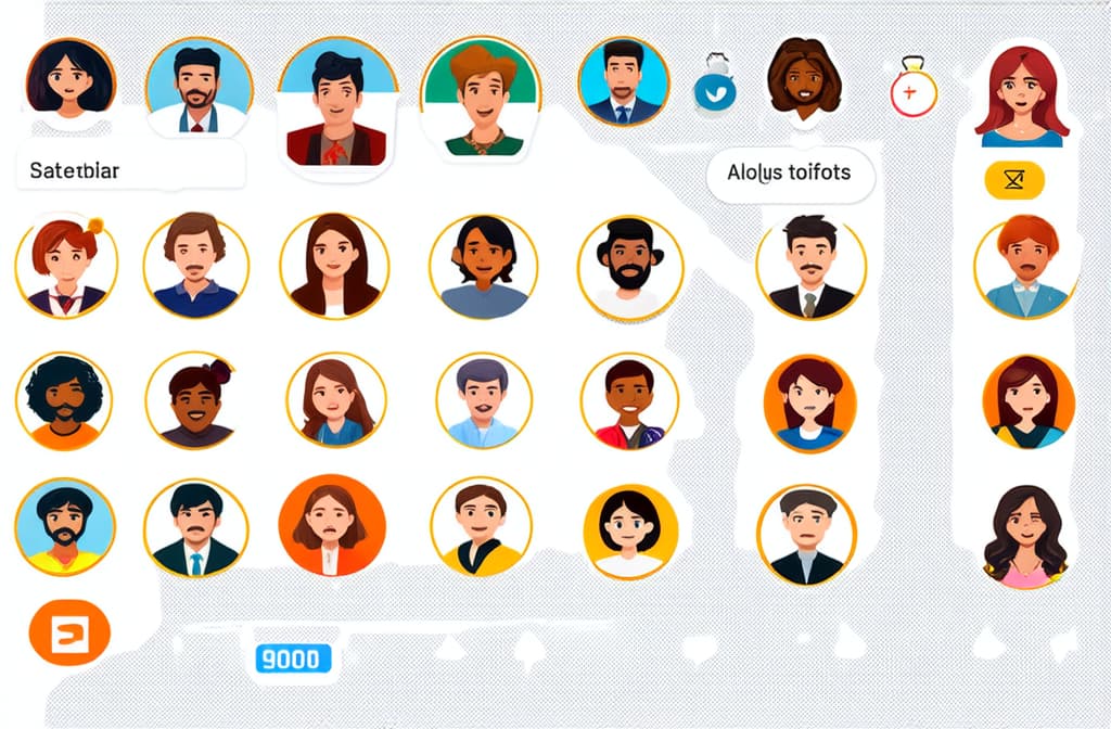  flat illustration, flaticon, (illustration:1.15), 3d render, people avatars collection. set of round stickers with cartoon characters faces, user id thumbnail, modern icons for social accounts design. portrait circles isolated on white background ar 3:2, [cory loftis, strobist, pascal campion :: 0.2]