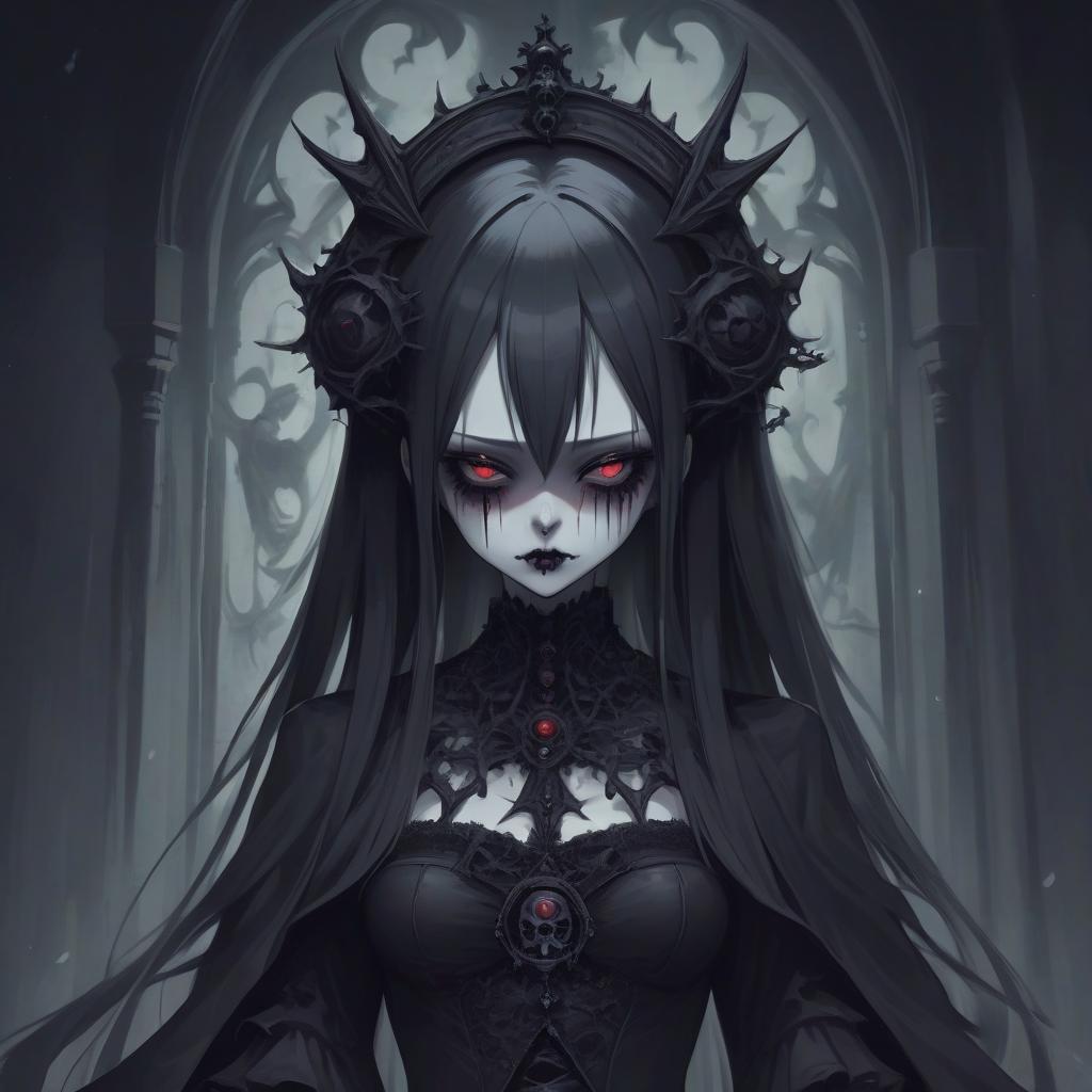  macabre style anime woman . dark, gothic, grim, haunting, highly detailed