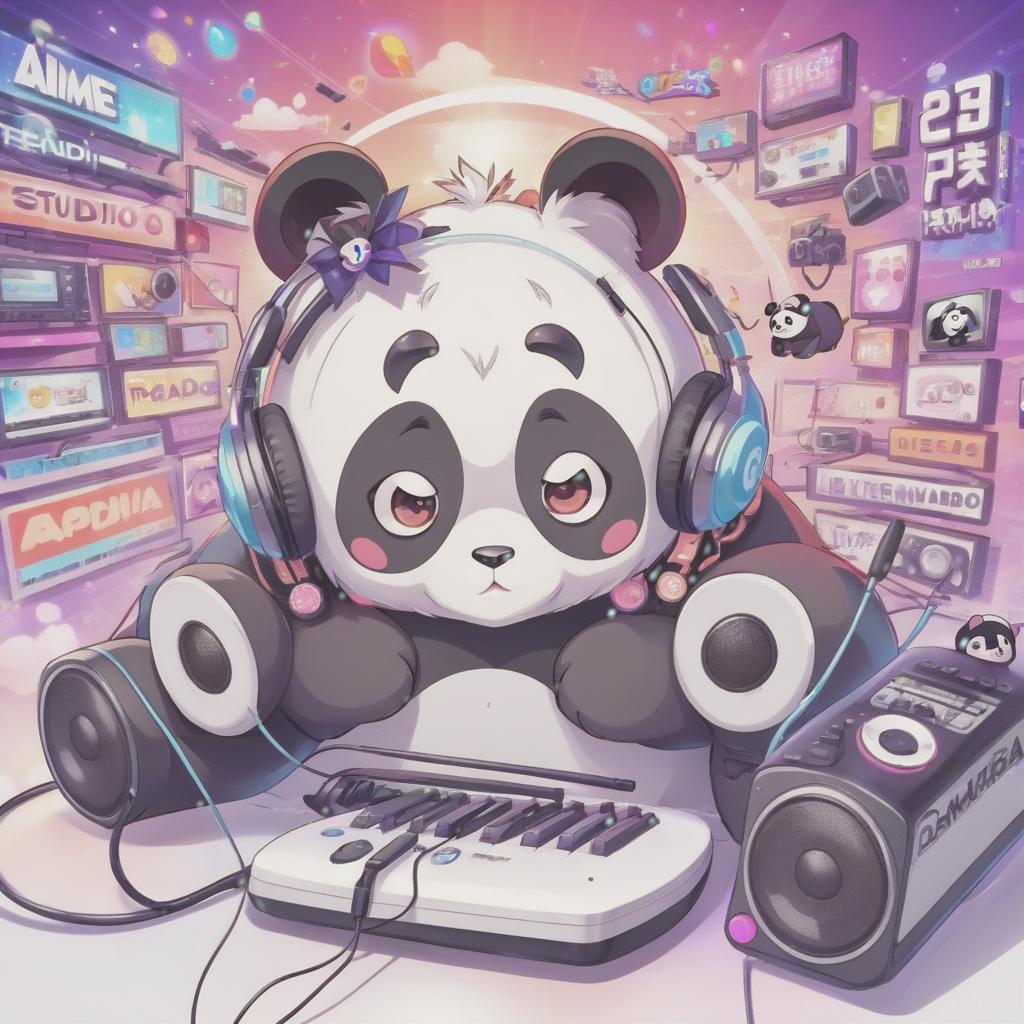  anime artwork internet radio logo, panda, text kawaii radio . anime style, key visual, vibrant, studio anime, highly detailed