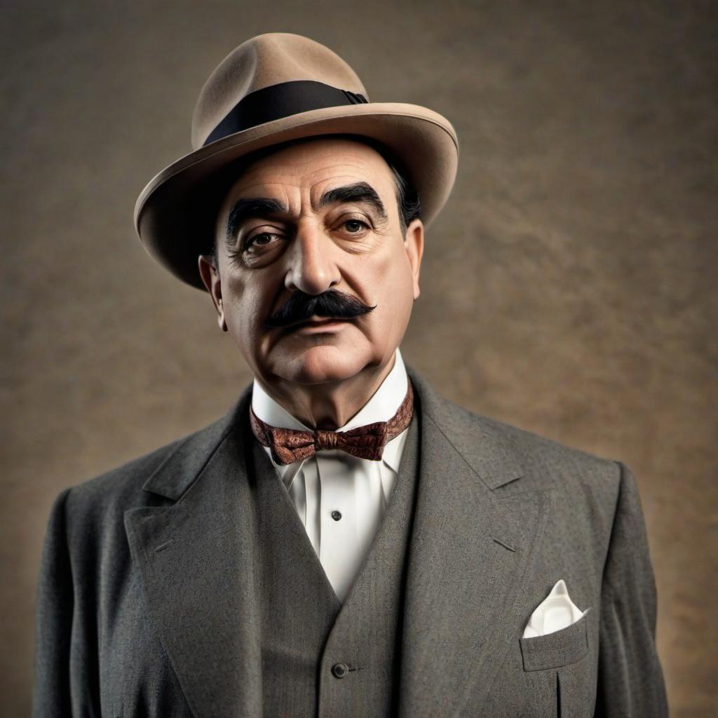  graphic portrait of the poirot from the " poirot of agatha christie " : f18dab, 814997, c9b6d9, b7dedd, t shirt design hyperrealistic, full body, detailed clothing, highly detailed, cinematic lighting, stunningly beautiful, intricate, sharp focus, f/1. 8, 85mm, (centered image composition), (professionally color graded), ((bright soft diffused light)), volumetric fog, trending on instagram, trending on tumblr, HDR 4K, 8K