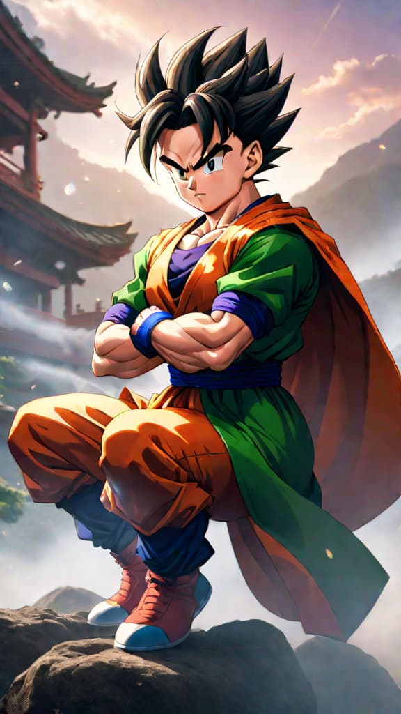  anime art of gohan from dragon ball z choosing academics over training, symbolizing hero sacrifices. hyperrealistic, full body, detailed clothing, highly detailed, cinematic lighting, stunningly beautiful, intricate, sharp focus, f/1. 8, 85mm, (centered image composition), (professionally color graded), ((bright soft diffused light)), volumetric fog, trending on instagram, trending on tumblr, HDR 4K, 8K