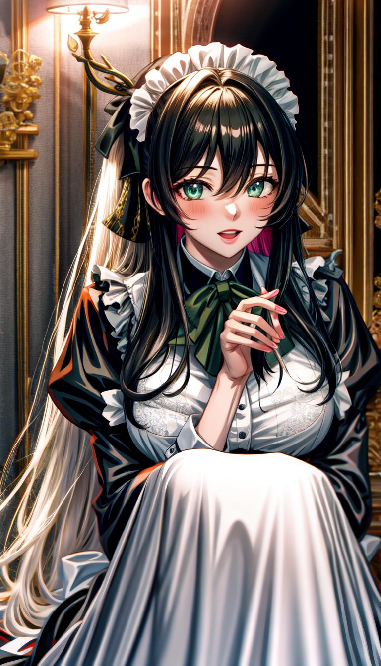  masterpiece, best quality, finely crafted beautiful eyes, extremely fine wallpaper, ultra fine, best shadows, detailed background, beautiful and delicate face, high contrast, best lighting, extremely exquisite beauty, 1 girl, dynamic angle, beautiful details glow, eye colors vary, one side green and one side red, dark coloring, anime style, dress, maid, dark background, arms behind, dark theme hyperrealistic, full body, detailed clothing, highly detailed, cinematic lighting, stunningly beautiful, intricate, sharp focus, f/1. 8, 85mm, (centered image composition), (professionally color graded), ((bright soft diffused light)), volumetric fog, trending on instagram, trending on tumblr, HDR 4K, 8K