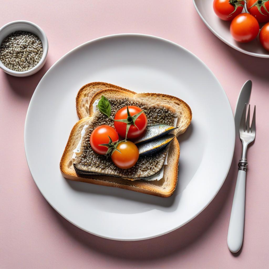  realistic close up portrait meal photo of (((Toast with pink tomato and smoked sardine))), with (Sardine, Pink tomato, Whole wheat bread, Black pepper), ((served in a white plate)), ((with white background)), (((Healthy Eating Plate))), (((Harvard Eating Plate))), ((food photography)), with macro lens, shallow depth of field, highly detailed, natural lighting, natural colors, photorealism, Canon EOS R3, nikon, f/1.4, ISO 200, 1/160s, 8K, RAW, unedited, in-frame hyperrealistic, full body, detailed clothing, highly detailed, cinematic lighting, stunningly beautiful, intricate, sharp focus, f/1. 8, 85mm, (centered image composition), (professionally color graded), ((bright soft diffused light)), volumetric fog, trending on instagram, trending on tumblr, HDR 4K, 8K