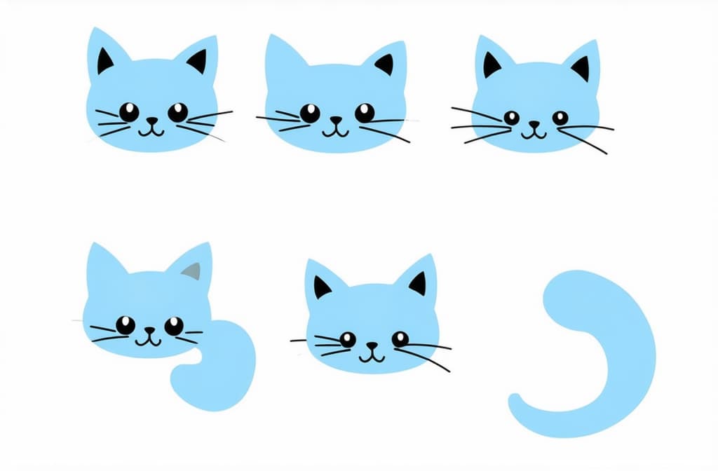  contour, very simple image in one unbroken black ink line, single line of blue cats with funny faces. simple flat color illustration. ar 3:2 using a single continuous black line ink brushon white background, drawing should be created without lifting the pen, recognizable features of blue cats with funny faces. simple flat color illustration. ar 3:2 in one unbroken line