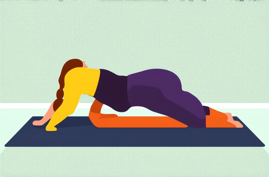  girl on the mat doing yoga, downward facing dog pose. simple flat illustration ar 3:2 {prompt}, maximum details