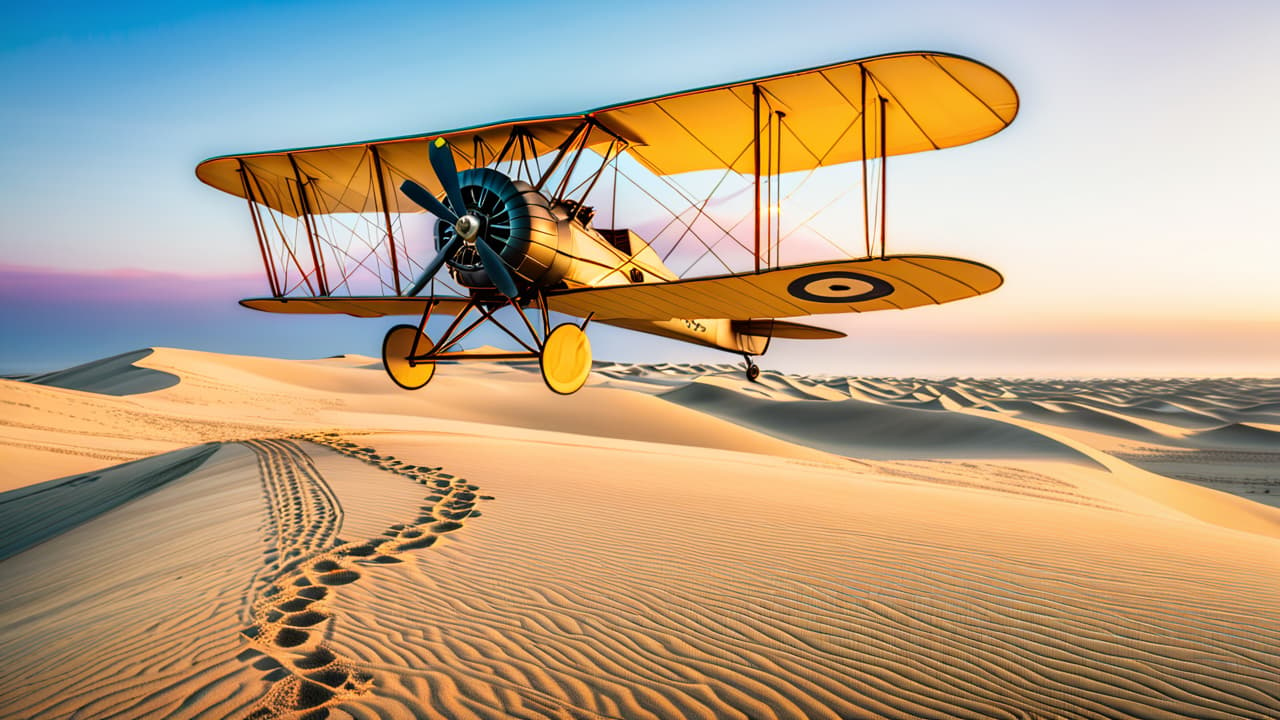  a vintage scene depicting the wright brothers in 1903, surrounded by their wooden biplane at kitty hawk, with wind swept sand dunes, a clear blue sky, and intrigued onlookers witnessing the dawn of aviation. hyperrealistic, full body, detailed clothing, highly detailed, cinematic lighting, stunningly beautiful, intricate, sharp focus, f/1. 8, 85mm, (centered image composition), (professionally color graded), ((bright soft diffused light)), volumetric fog, trending on instagram, trending on tumblr, HDR 4K, 8K