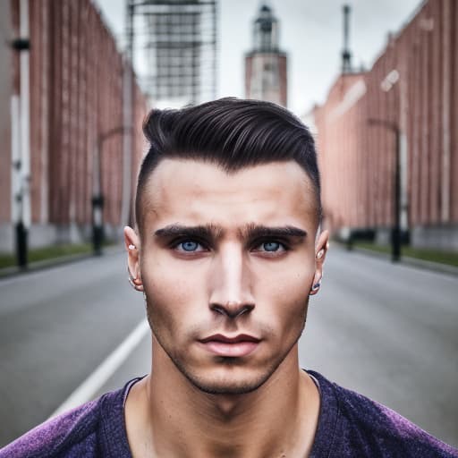 portrait+ style USSR queer fitness trainer brunette hunk dude face