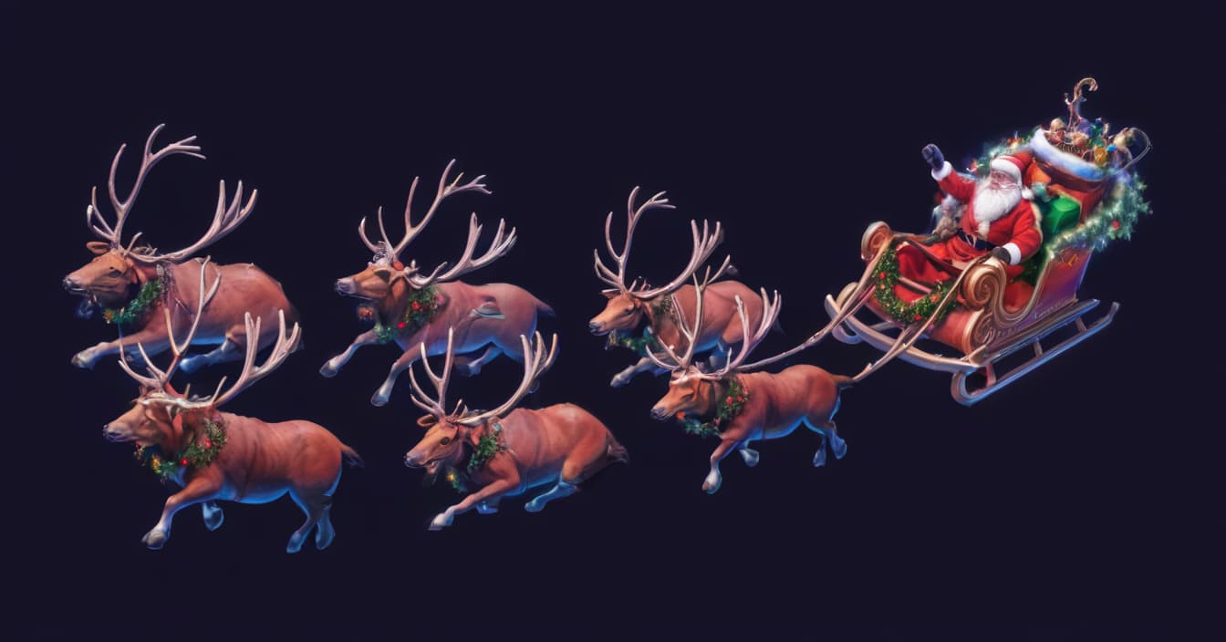  breathtaking running christmas santa's sleigh with deers . award winning, professional, highly detailed, civitai