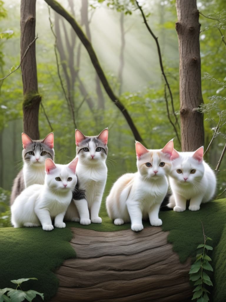  the woods, the rabbits and the cats are on the branches. cats photo realistic, highly intricate and detailed, masterpiece, ultra high res,photography,8k resolution