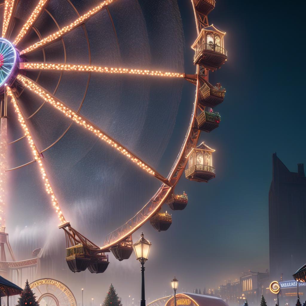  professional 3d model a christmas scene with a big ferris wheel . octane render, highly detailed, volumetric, dramatic lighting, civitai hyperrealistic, full body, detailed clothing, highly detailed, cinematic lighting, stunningly beautiful, intricate, sharp focus, f/1. 8, 85mm, (centered image composition), (professionally color graded), ((bright soft diffused light)), volumetric fog, trending on instagram, trending on tumblr, HDR 4K, 8K