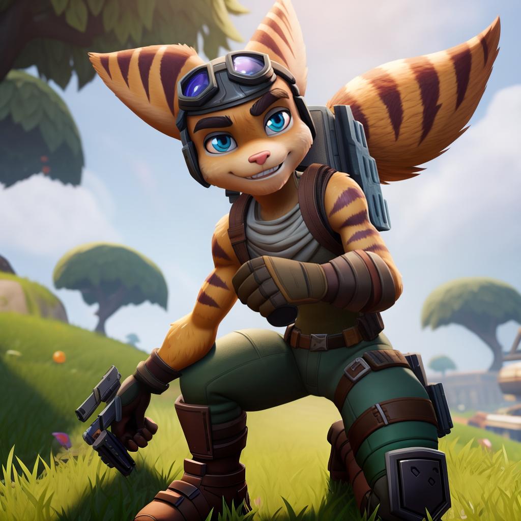  Ratchet and clank (fortnite), full body, open eyes, masterpiece, 4k, fine details,