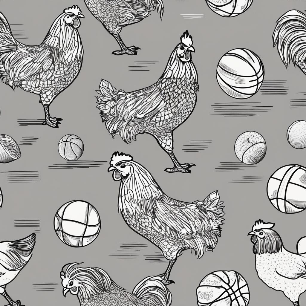  masterpiece, best quality,Draw a chicken in suspenders playing basketball