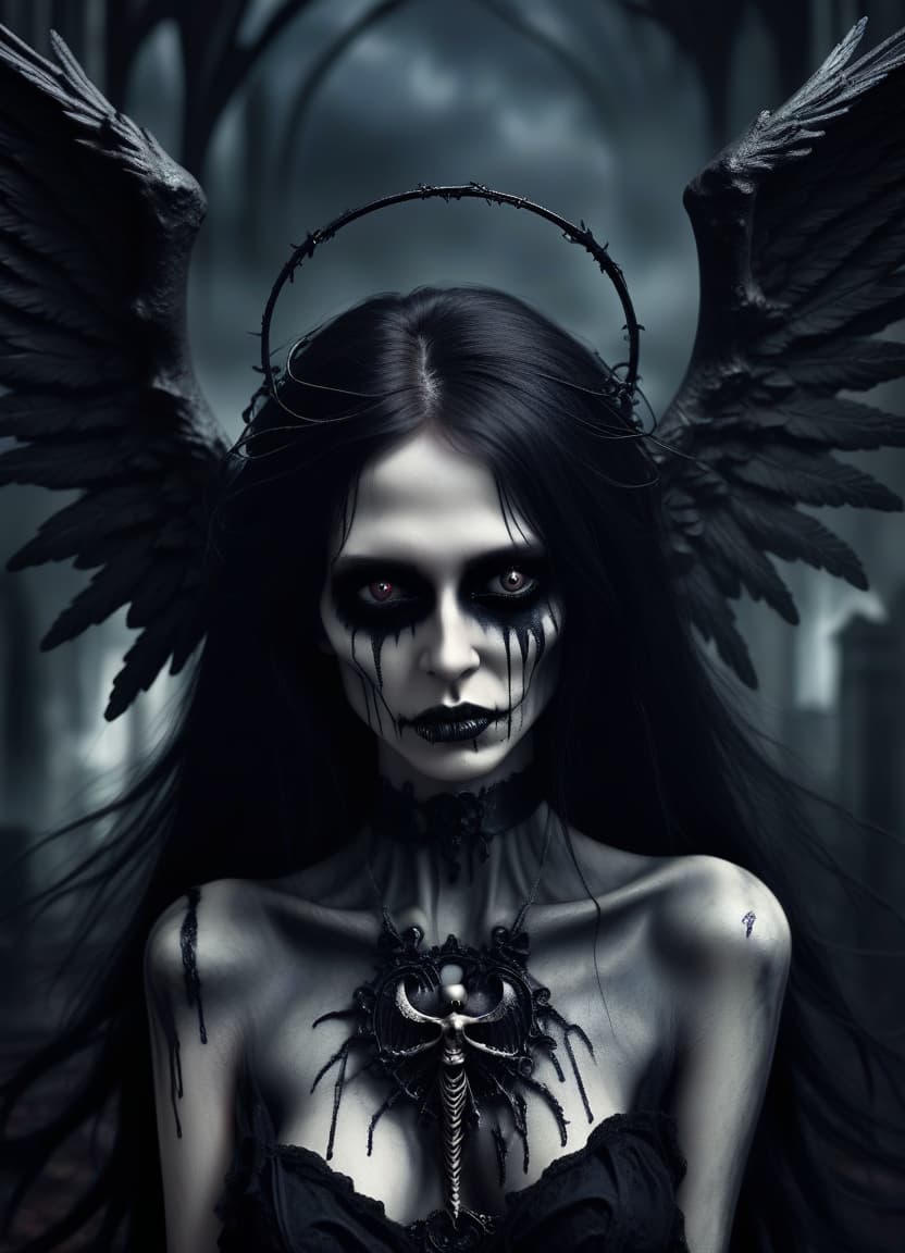  macabre style make her a fallen angel . dark, gothic, grim, haunting, highly detailed