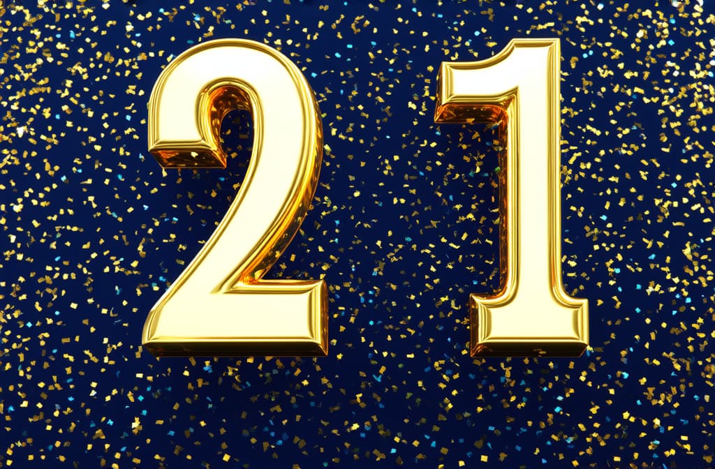  single 3d number "21" on solid background, confetti falling ar 3:2 {prompt}, maximum details