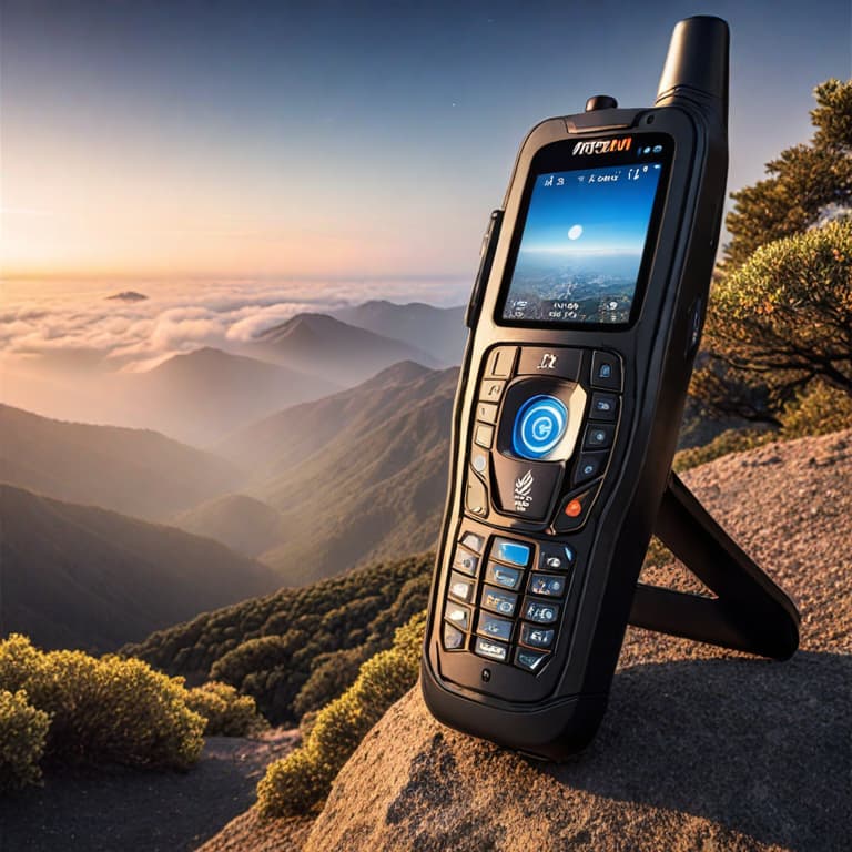  satellite phone iridium, communication where there is no cellular connection, hyperrealistic, full body, detailed clothing, highly detailed, cinematic lighting, stunningly beautiful, intricate, sharp focus, f/1. 8, 85mm, (centered image composition), (professionally color graded), ((bright soft diffused light)), volumetric fog, trending on instagram, trending on tumblr, HDR 4K, 8K