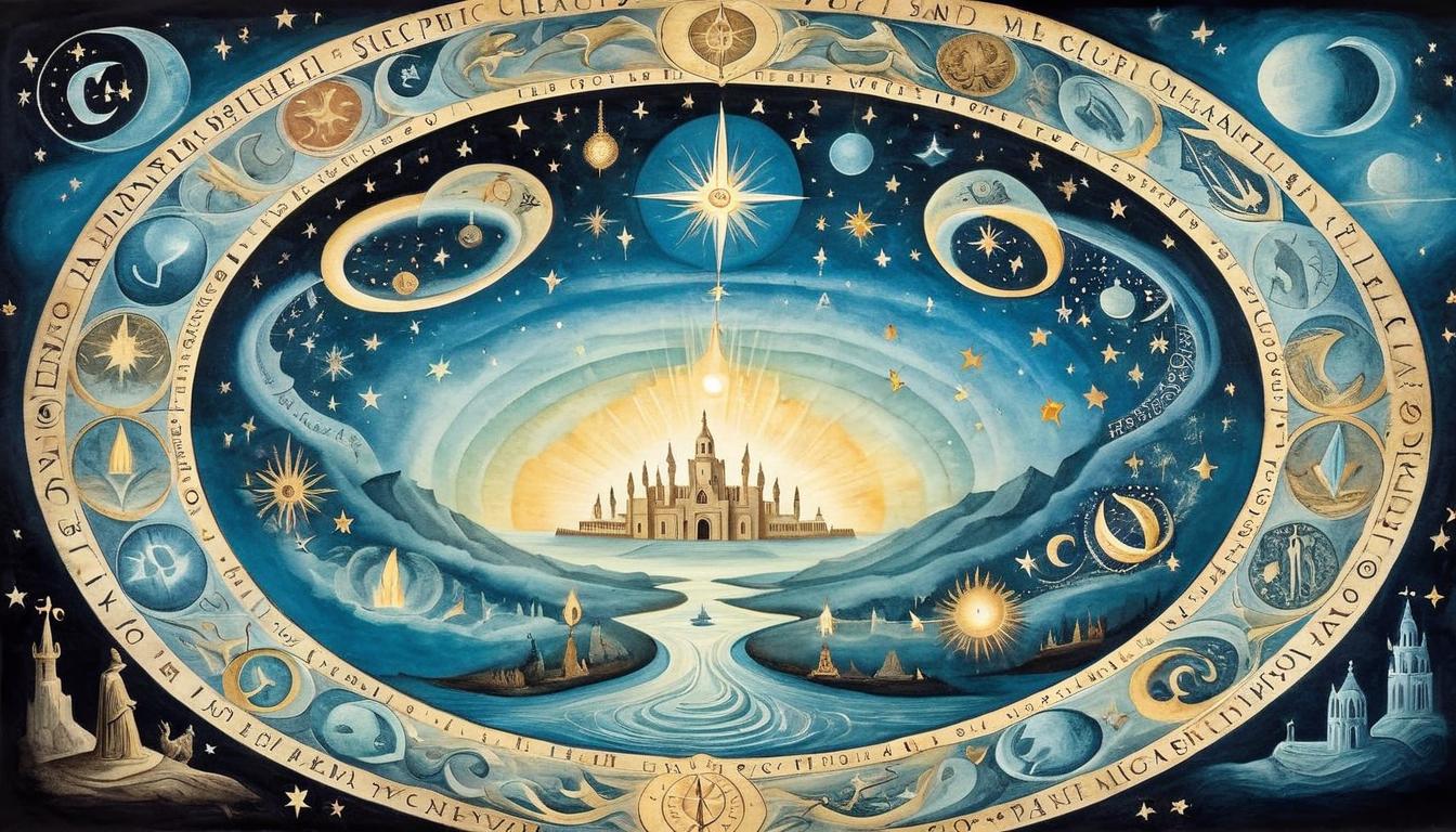  on parchment, surrealism+++, a sacred circle of glowing, celestial energy, symbols of protection, ethereal light, mystical barrier, sanctified, cosmic(mysterious, provocative, symbolic,muted color)+++