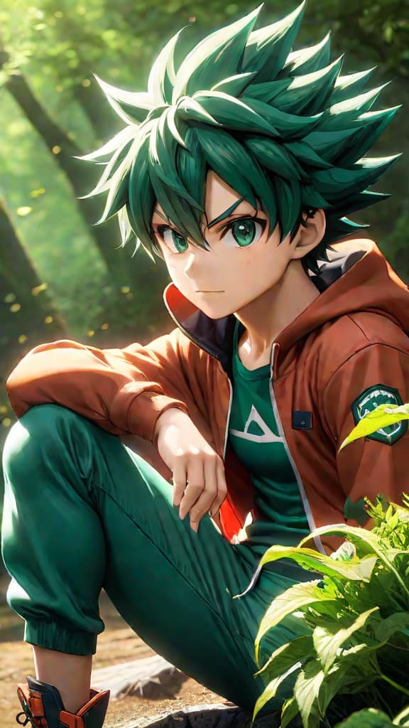  create an anime art of deku realizing the hidden quirks within one for all. hyperrealistic, full body, detailed clothing, highly detailed, cinematic lighting, stunningly beautiful, intricate, sharp focus, f/1. 8, 85mm, (centered image composition), (professionally color graded), ((bright soft diffused light)), volumetric fog, trending on instagram, trending on tumblr, HDR 4K, 8K