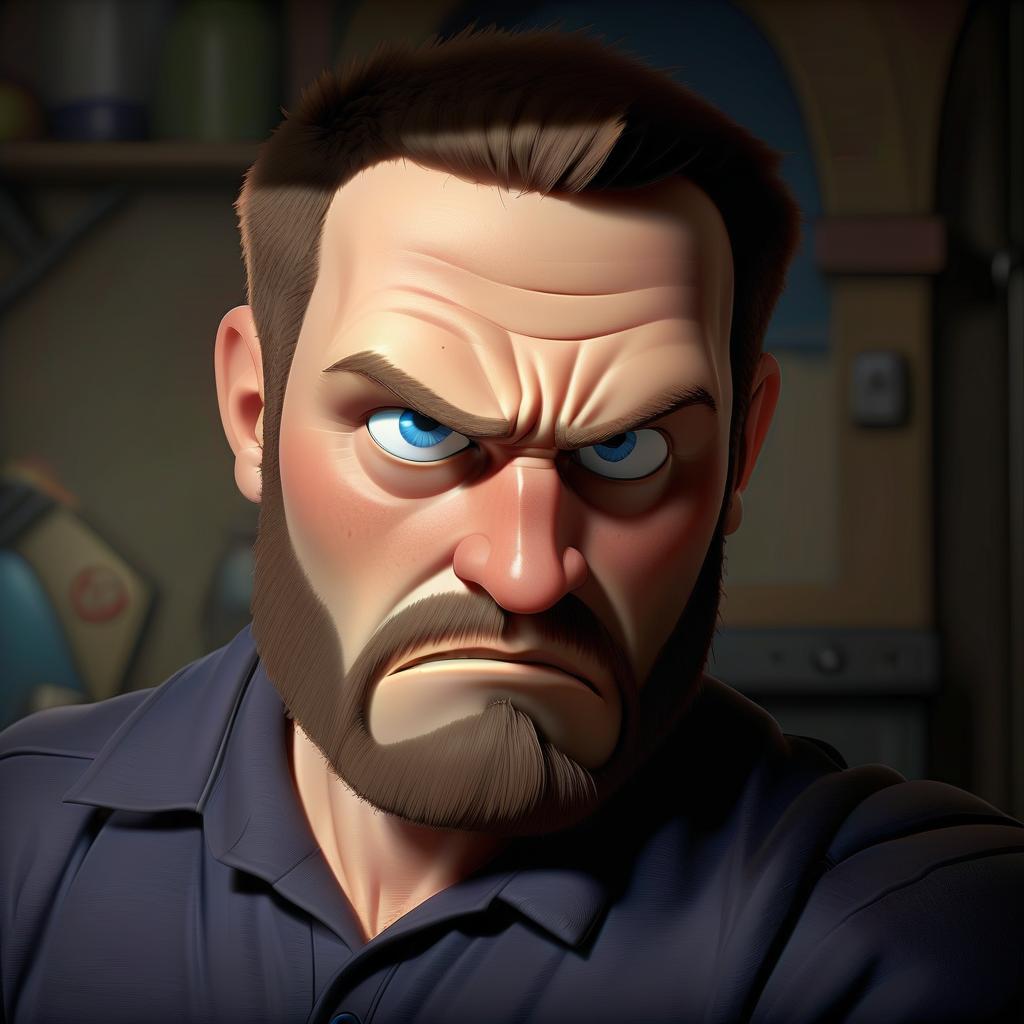  fighting game style a portrait from the original image in a cartoon style. the person's face from the original image must have an exact resemblance. in pixar style. computer animation, typical of animated films. kind and thoughtful expression on the face. beard. blue eyes . dynamic, vibrant, action packed, detailed character design, reminiscent of fighting video games