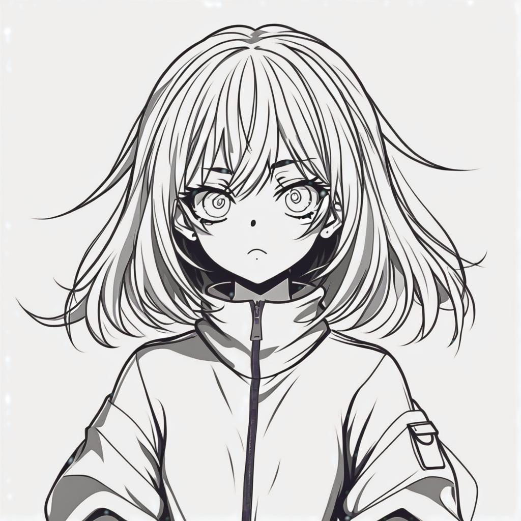  line art drawing impostor girl, same nightmare. anime style . professional, sleek, modern, minimalist, graphic, line art, vector graphics