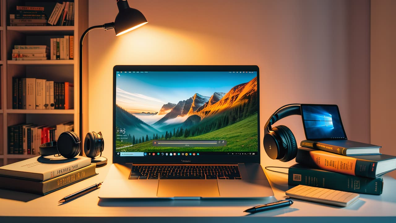  a sleek desk setup featuring a laptop, noise canceling headphones, a high quality webcam, a ring light, a tablet with a stylus, and educational books, all arranged in a bright, organized workspace. hyperrealistic, full body, detailed clothing, highly detailed, cinematic lighting, stunningly beautiful, intricate, sharp focus, f/1. 8, 85mm, (centered image composition), (professionally color graded), ((bright soft diffused light)), volumetric fog, trending on instagram, trending on tumblr, HDR 4K, 8K