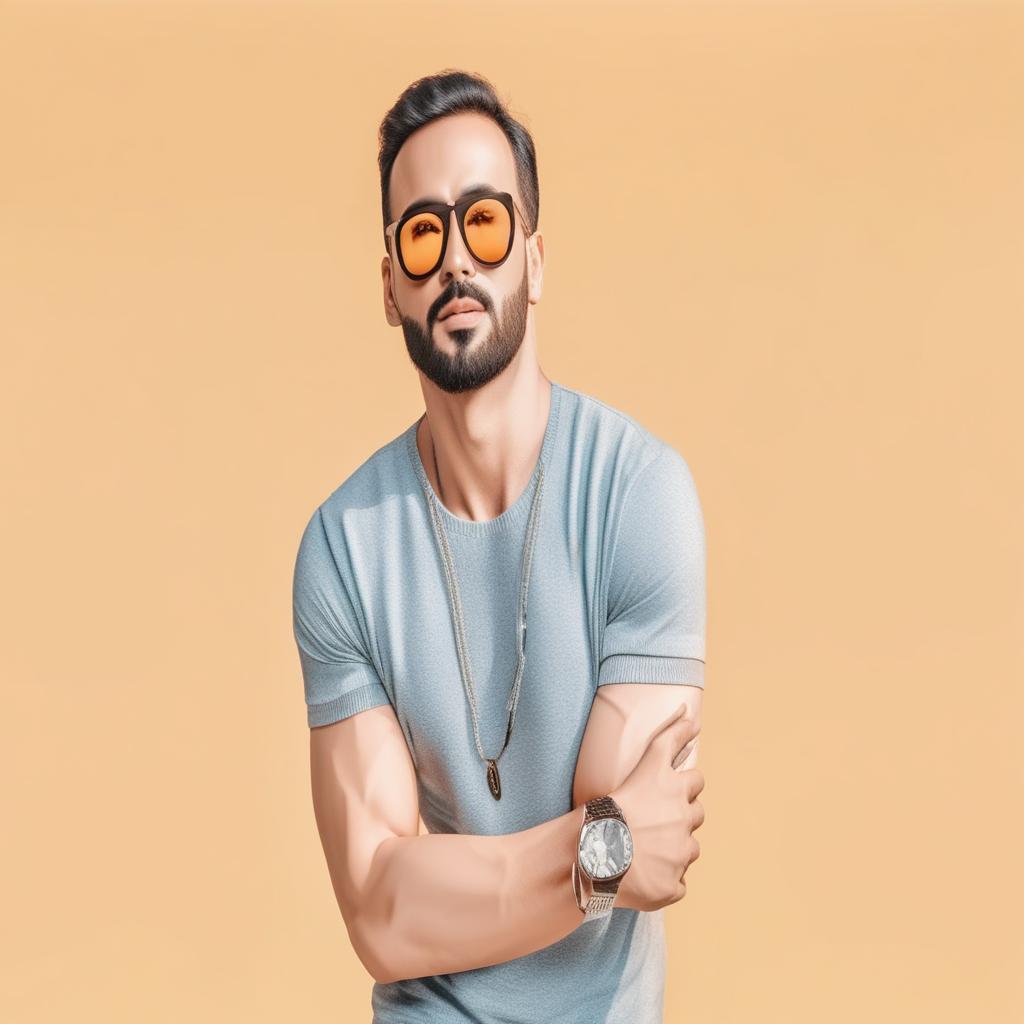  a man is wearing sun glass hyperrealistic, full body, detailed clothing, highly detailed, cinematic lighting, stunningly beautiful, intricate, sharp focus, f/1. 8, 85mm, (centered image composition), (professionally color graded), ((bright soft diffused light)), volumetric fog, trending on instagram, trending on tumblr, HDR 4K, 8K