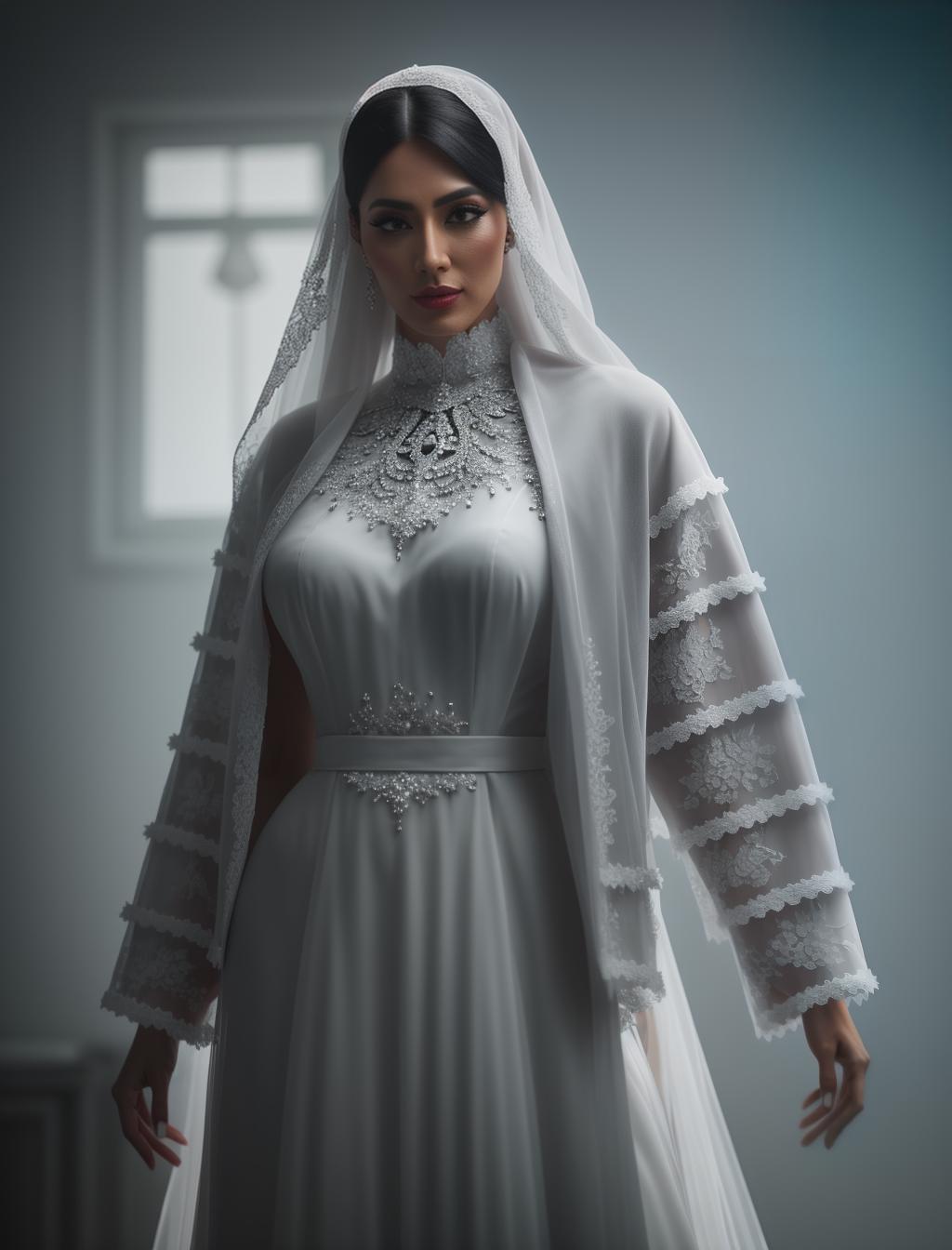  Scary ghost having with a  hyperrealistic, full body, detailed clothing, highly detailed, cinematic lighting, stunningly beautiful, intricate, sharp focus, f/1. 8, 85mm, (centered image composition), (professionally color graded), ((bright soft diffused light)), volumetric fog, trending on instagram, trending on tumblr, HDR 4K, 8K