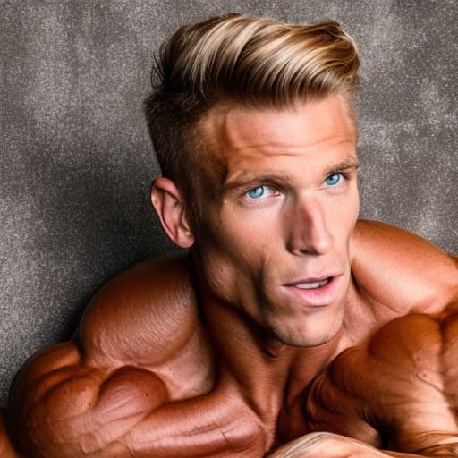 portrait+ style IFBB star bodybuilder queer blonde hunk dude face