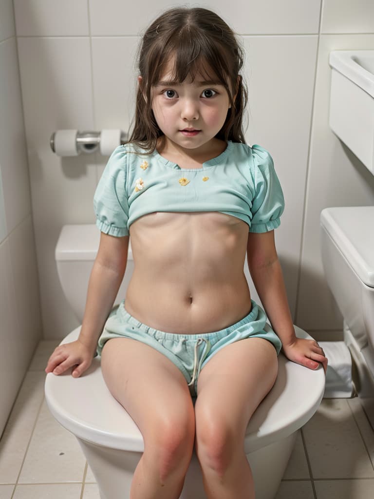  girls in poo, toilet, first grader, looking at my stomach, girl sitting in the toilet, pushing my stomach, masterpiece, best quality,8k,ultra detailed,high resolution,an extremely delicate and beautiful,hyper detail