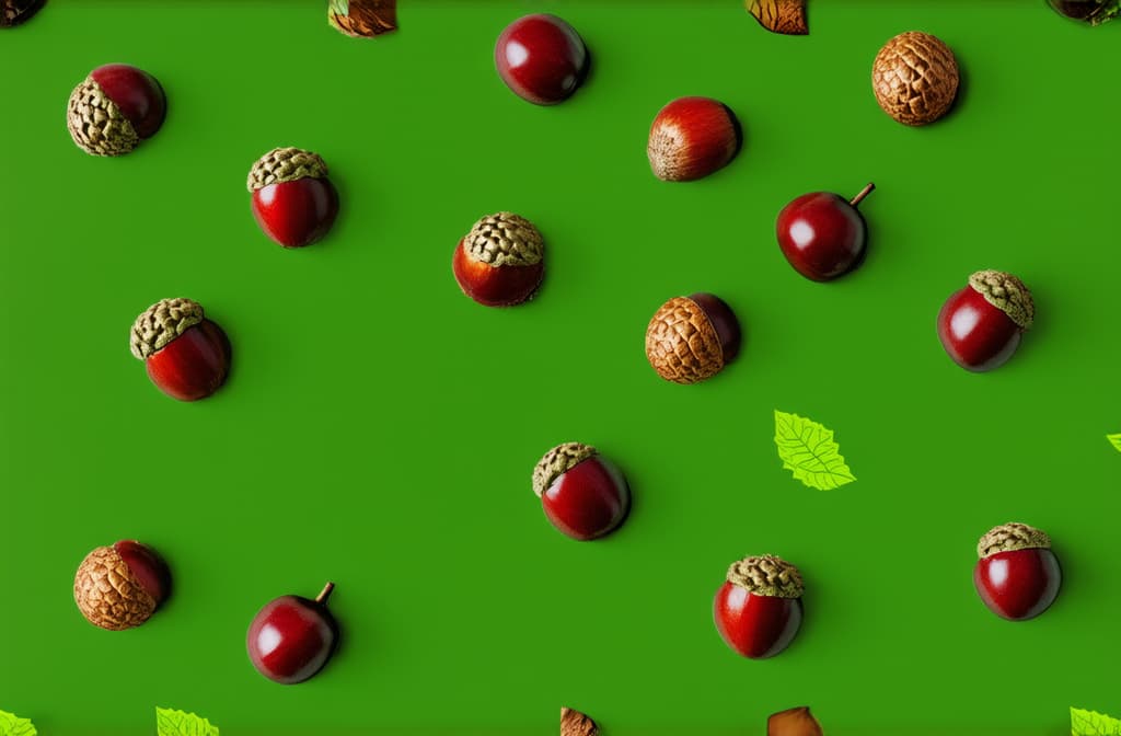  pattern with oak acorns on green background. minimal art ar 3:2 {prompt}, maximum details