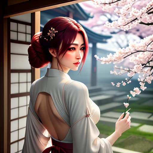  japan spring of sakura blind, realism, the back floor, beautiful inscription pause, hyperrealistic, full body, detailed clothing, highly detailed, cinematic lighting, stunningly beautiful, intricate, sharp focus, f/1. 8, 85mm, (centered image composition), (professionally color graded), ((bright soft diffused light)), volumetric fog, trending on instagram, trending on tumblr, HDR 4K, 8K