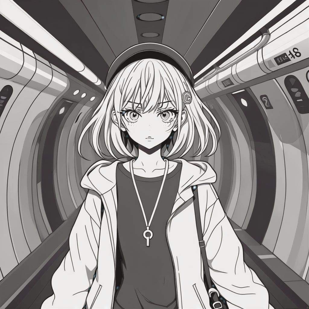  line art drawing underground girl, same nightmare. anime style . professional, sleek, modern, minimalist, graphic, line art, vector graphics