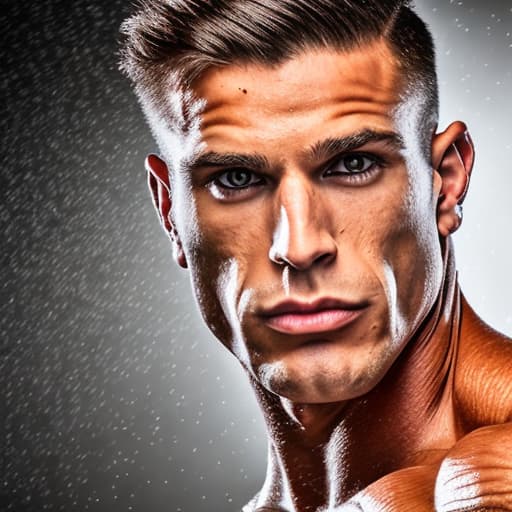 portrait+ style IFBB star bodybuilder queer brunette hunk dude face