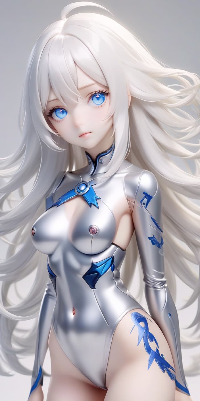   .1 , body fully visible ++++ (very high detail) japanese ( + ++) old white hair, 2 size, blue eyes (light eyes), slim body, with small cuts, 10 meters from the camera, high detail