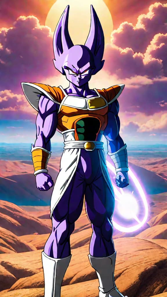  dragon ball super: beerus hints to frieza about destroying planet vegeta. hyperrealistic, full body, detailed clothing, highly detailed, cinematic lighting, stunningly beautiful, intricate, sharp focus, f/1. 8, 85mm, (centered image composition), (professionally color graded), ((bright soft diffused light)), volumetric fog, trending on instagram, trending on tumblr, HDR 4K, 8K