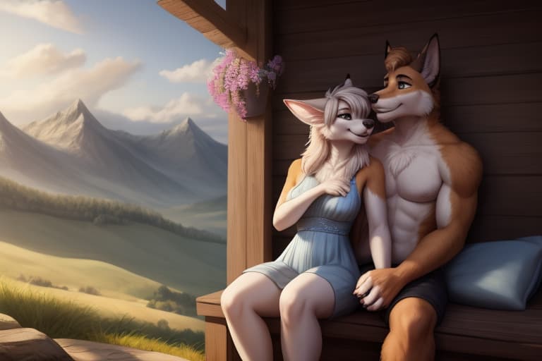  Young anthro , father s on , landscape, anthro female, , , , anthro male, duo, , age difference, , love, ing , ing ,, open eyes, digital art, masterpiece, 4k, fine details,