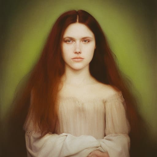 analog style Emotional, dramatic oil painting of a lovely Pre-Raphaelite Beata Beatrix distraught girl accused of witchcraft. It is from the side and she is looking upwards. The composition looks like Dante Gabriel Rossettti’s Beata Beatrix painted by Rembrandt. Beautiful, ornate, emotionally engaging oil painting with soft, lost edges painted by John William Waterhouse. Complex , ornate composition using the golden ratio.