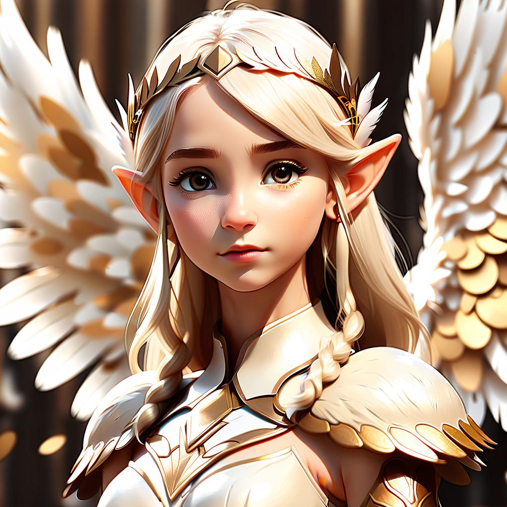  perfect world, elf, plumage on the head, white wings, girl, beige tones, gold, sticker