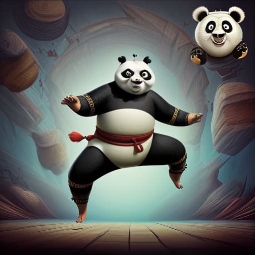  kung fu panda if he were human, (surrealism), dreamlike , distorted , abstract , symbolic