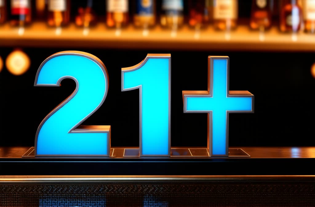  closeup on 3d letters "21+" at bar counter, whiskey bottle blurred in background ar 3:2 {prompt}, maximum details