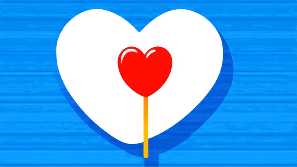  flat illustration, flaticon, (illustration:1.15), heart shaped lollipop on white background ar 16:9, [cory loftis, strobist, pascal campion :: 0.2]