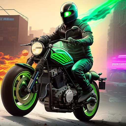 nvinkpunk black and green background with green fire flame and ghost rider hyperrealistic, full body, detailed clothing, highly detailed, cinematic lighting, stunningly beautiful, intricate, sharp focus, f/1. 8, 85mm, (centered image composition), (professionally color graded), ((bright soft diffused light)), volumetric fog, trending on instagram, trending on tumblr, HDR 4K, 8K