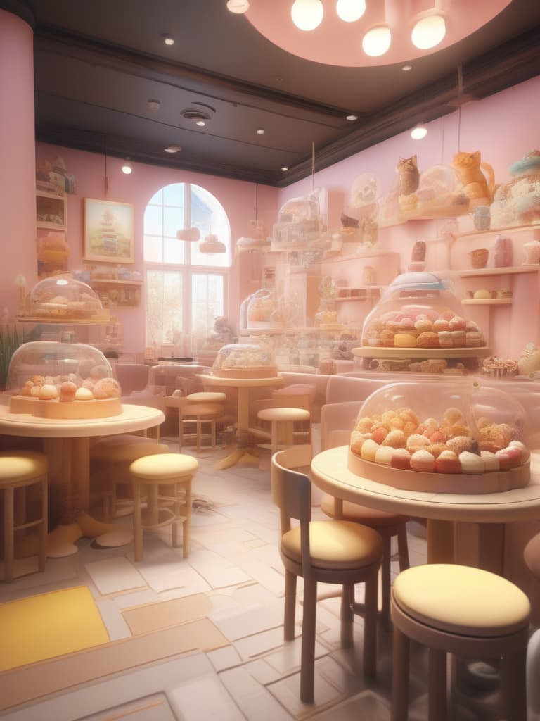  lots of dessert, pastel color, cat cafe, masterpiece, best quality,8k,ultra detailed,high resolution,an extremely delicate and beautiful,hyper detail