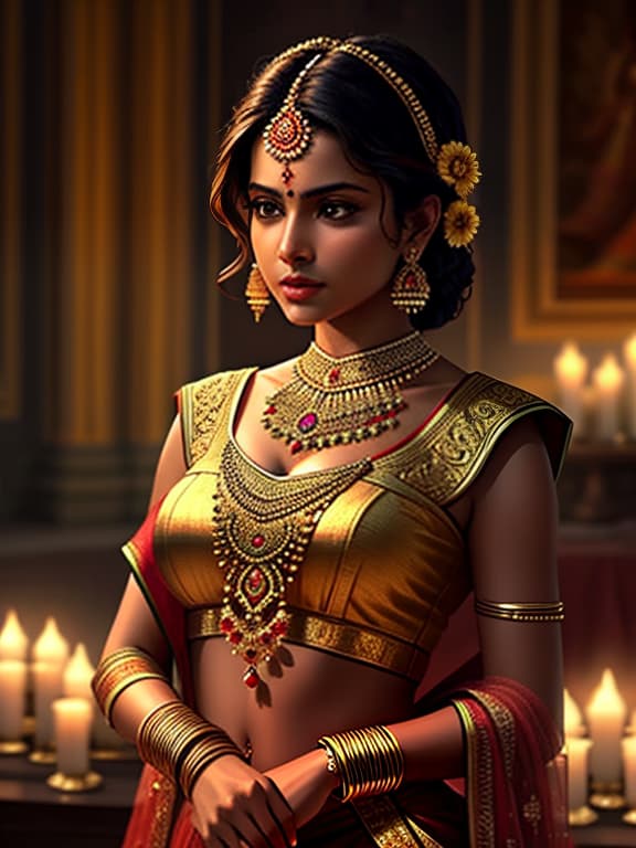  ((best quality)), ((detailed)), ((masterpiece)), phenomenal, ((intricate)), (impressive), woman, indian, south asian, hindustani, oil painting, oil artwork, traditional painting, cinematic lighting, filmic illumination, mood lighting, dramatic lighting, background blur, creatively controlling focus